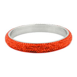 Armreif 77×10 mm – Metall, 6-reihig mit Glassteinen in Rot-Orange