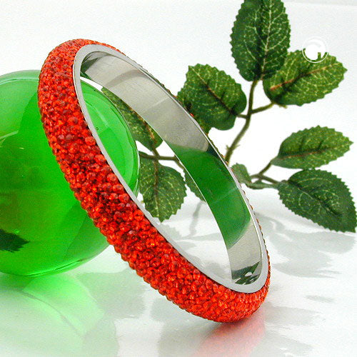 Armreif 77×10 mm – Metall, 6-reihig mit Glassteinen in Rot-Orange