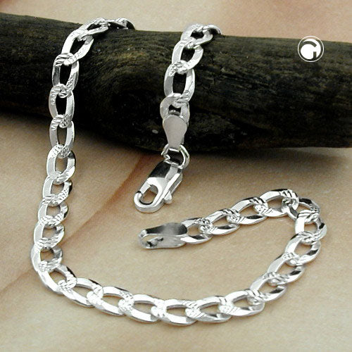 Armband 4,6mm Panzerkette flach mit Muster – Silber 925, 19cm