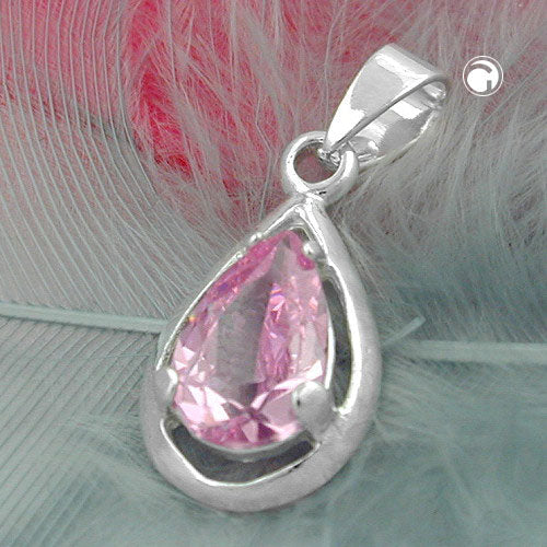 Eleganter Tropfen Anhänger – Pink Zirkonia 14x8mm aus 925 Sterling Silber