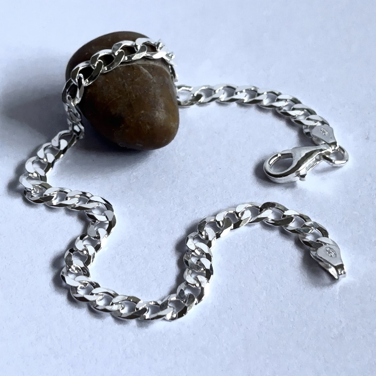 Armband 4,6mm Panzerkette flach mit Muster – Silber 925, 19cm